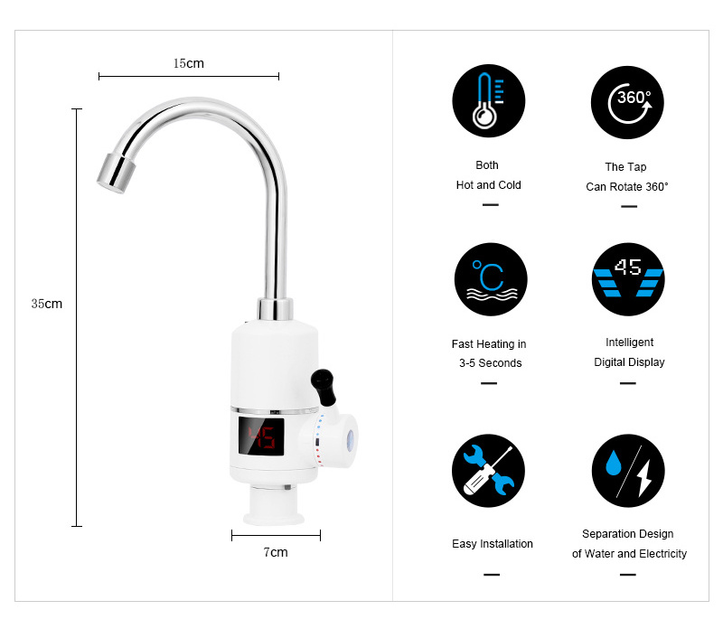 HOT SELLING Instant Hot Water Heater Fast Heating Tap Electric Water Kitchen Faucets with LED Digital Display