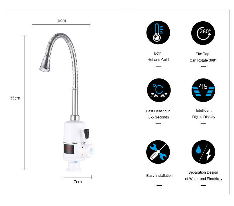 Instantaneous Hot Fast Heating Tap Electric Kitchen  with LED Digital Display Electric Water Heater for Water Faucet