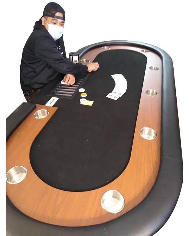 9 Players Poker Table Folding Oval Casino Texas Holdem Poker Table with Cup Holders and Dealer Tray