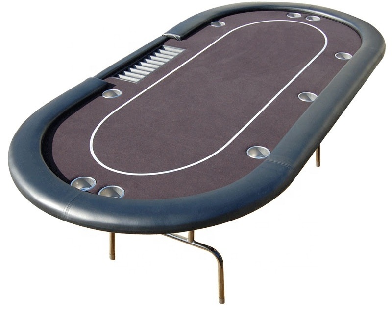 9 Players Poker Table Folding Oval Casino Texas Holdem Poker Table with Cup Holders and Dealer Tray