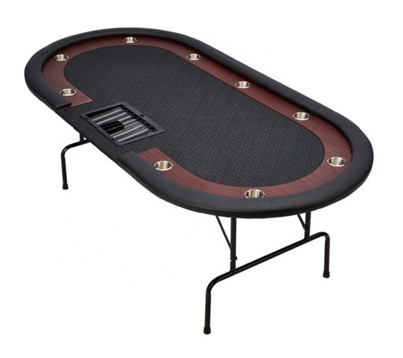 9 Players Poker Table Folding Oval Casino Texas Holdem Poker Table with Cup Holders and Dealer Tray