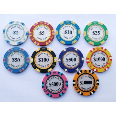 Factory supply 40mm clay poker chips 14g Monte Carlo casino club sticker poker chips