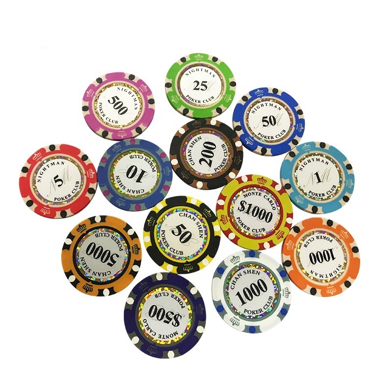 Factory supply 40mm clay poker chips 14g Monte Carlo casino club sticker poker chips