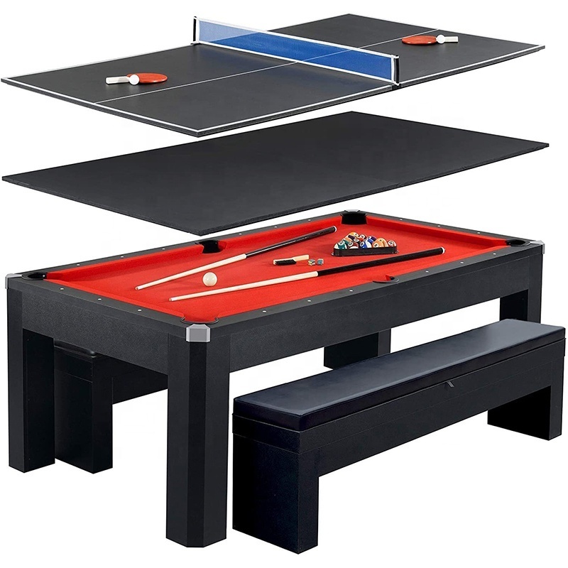 7 Foot 3 in 1 multifunctional convertible Billiard Pool Table Dining Table with benches