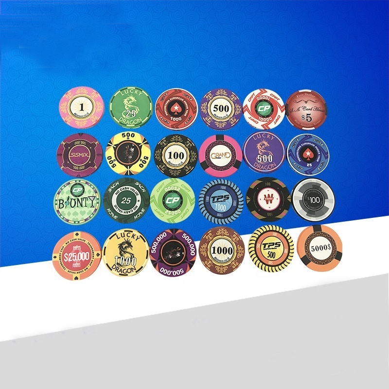 factory custom logo 39mm 43mm 55mm Texas Hold'em casino club ceramic poker chips