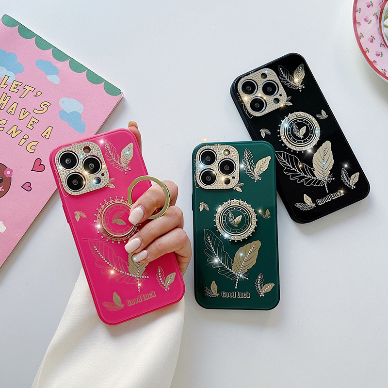 For Iphone 14 Pro Max Pu Cover Luxury Card Holster Wrist Strap Cell Mobile Diamond 14 Mini Phone Case