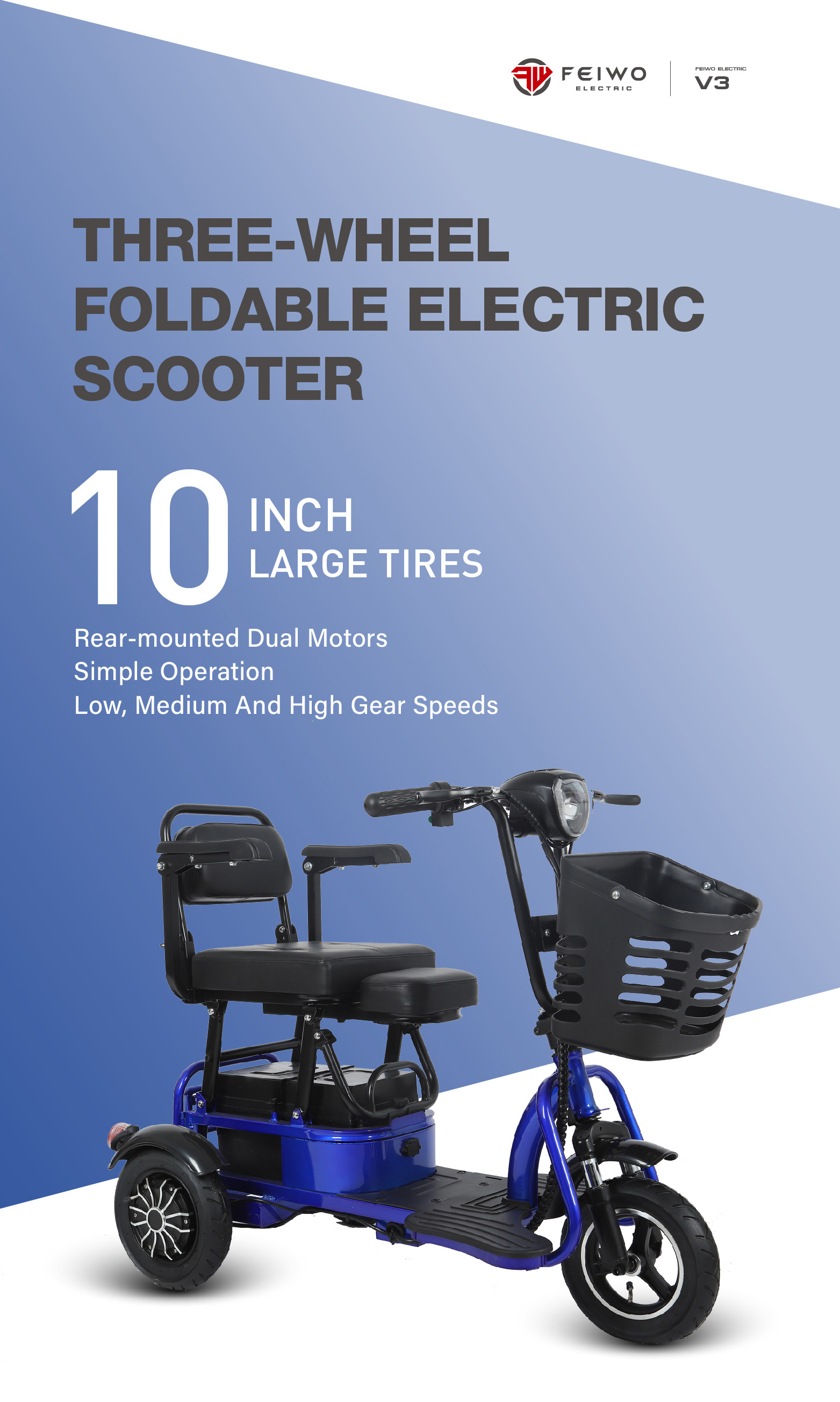 wholesale 2021 electric tricycle fat tire 800w 3 wheel electric scooter tricycle