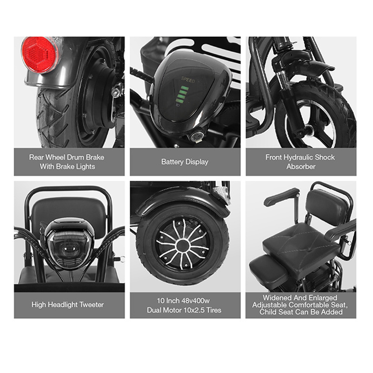 Convenient Handicapped Battery Battery New Brushless 48 V Three Tricycle Foldable Scooters 800 W Mobility Adult electric Scooter