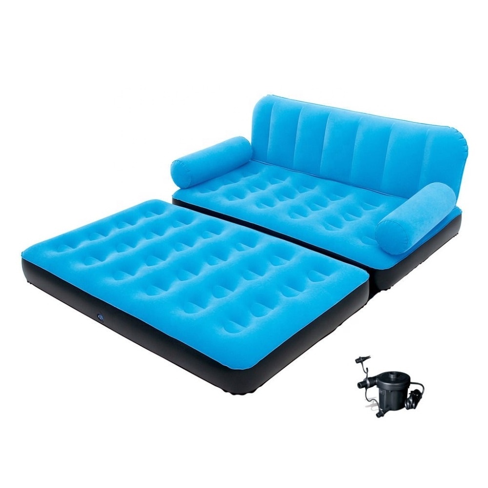 New design custom household flocking fabric pvc inflatable bed inflatable 2 person sofa bed