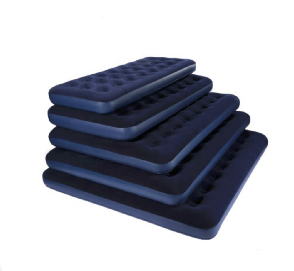 PVC flocked inflatable folding travel air bed mattress sleeping bed with built in hand pump