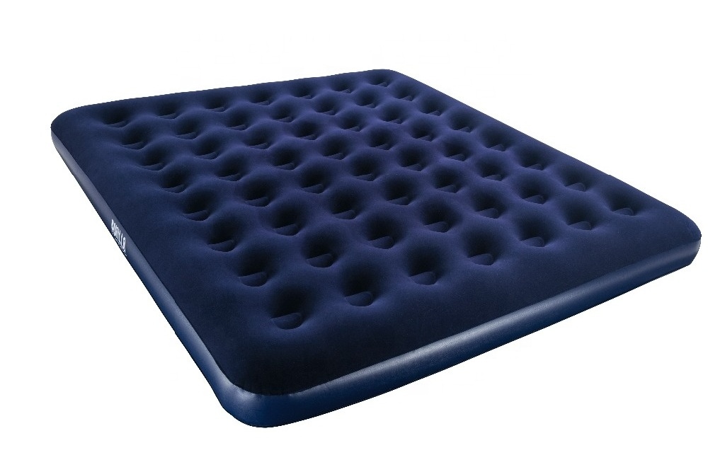 PVC flocked inflatable folding travel air bed mattress sleeping bed with built in hand pump