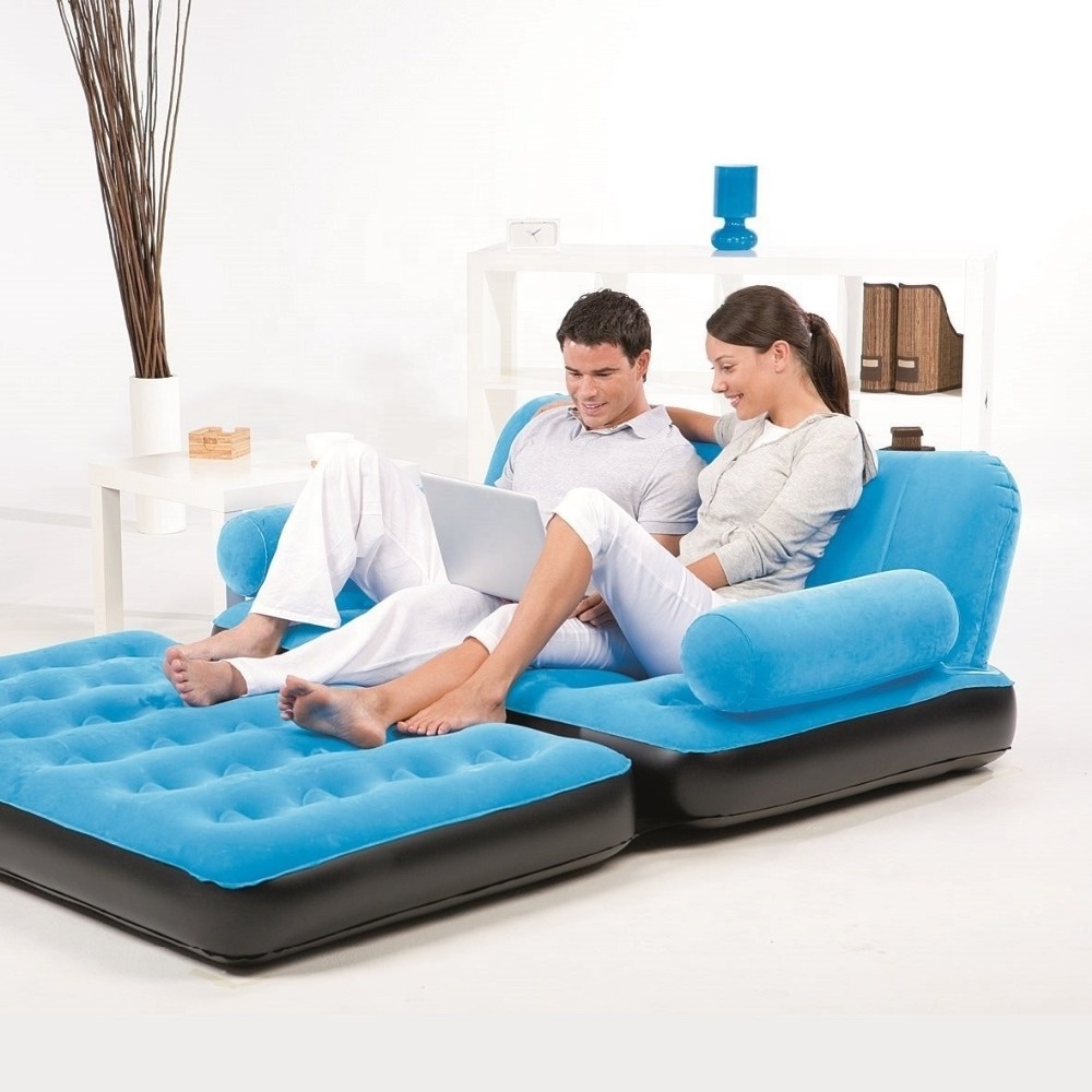 New design custom household flocking fabric pvc inflatable bed inflatable 2 person sofa bed