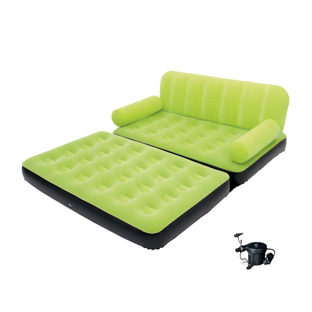 New design custom household flocking fabric pvc inflatable bed inflatable 2 person sofa bed