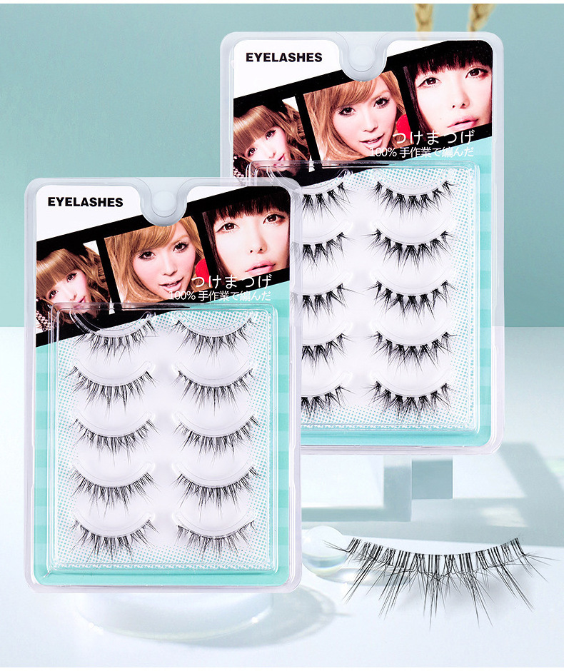 FX-S245 New Fashion Natural 5 Pairs L Curl Invisible Band Crisscross Eyelashes With Tray Asian Products Barbie Manga Lashes