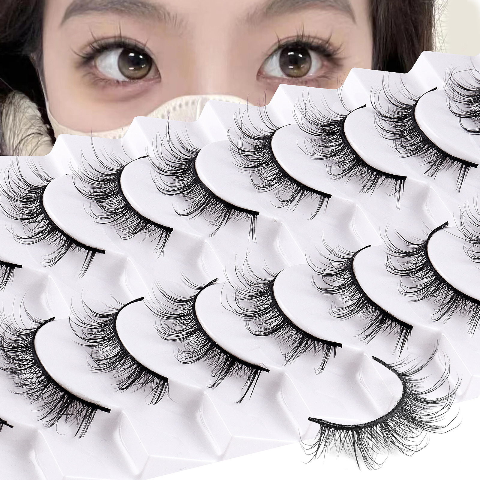 FX-S255 Wholesale 10 Pairs Handmade Synthetic Hair Eyelashes Natural Eye Lash Extensions Strip Faux Mink Eyelash Extensions