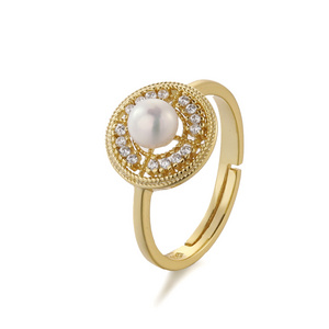 FEI XUN Classic cute design 18 k gold plated 925 pure silver Adjustable pearl ring jewelry A birthday present