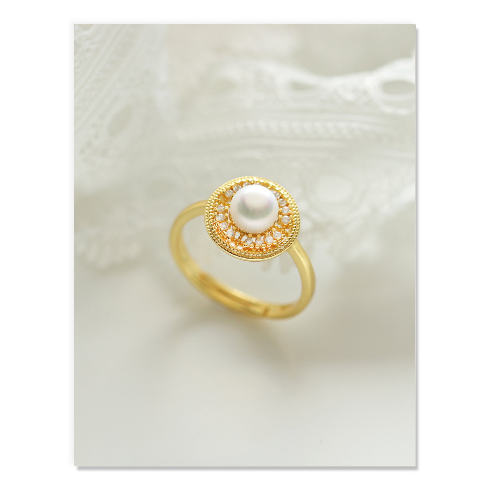 FEI XUN Classic cute design 18 k gold plated 925 pure silver Adjustable pearl ring jewelry A birthday present