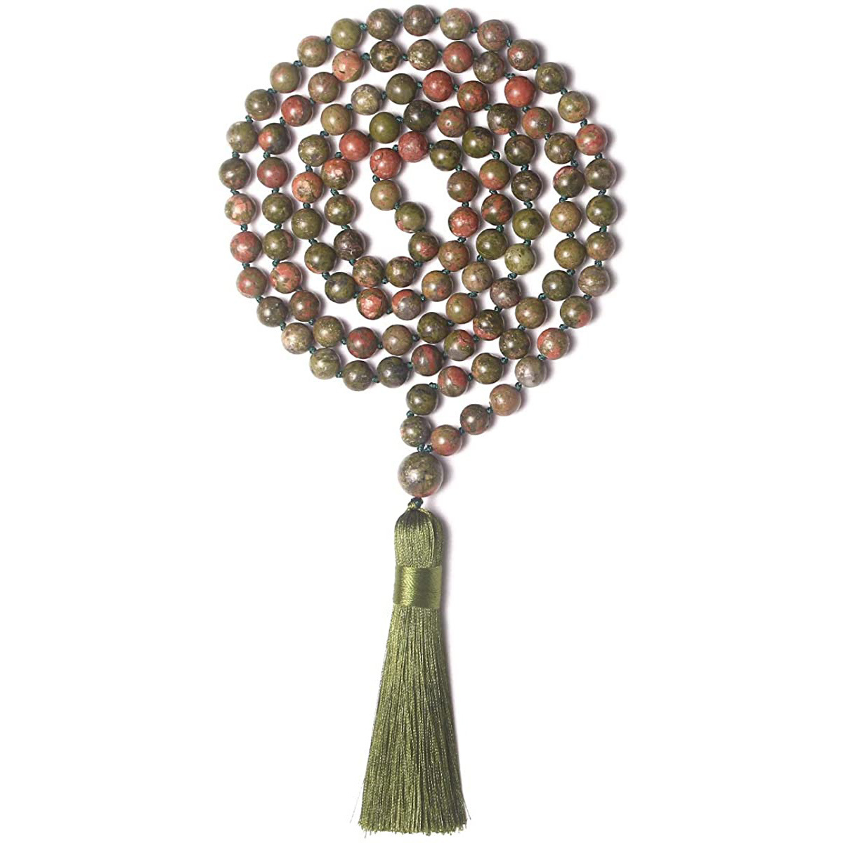 108 Mala Beads Necklace 8mm Natural Stone Prayer Beads Yoga Meditation Beads Hand Knotted Tassel Necklace