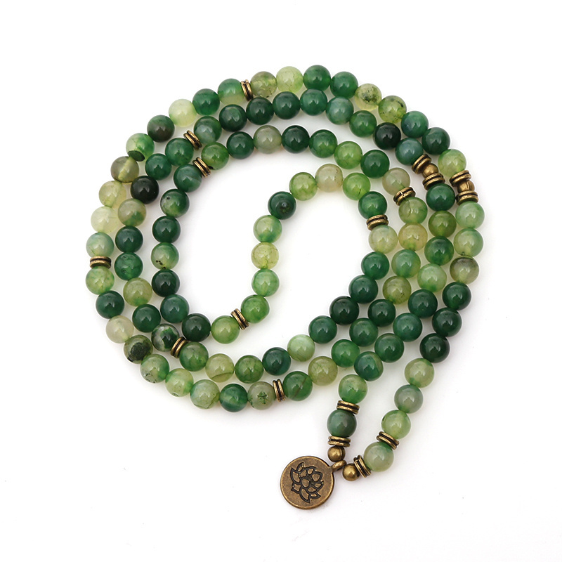 Wholesale 108 Mala Beads Bracelet Green Dragon Agate Gemstone Bracelet Hand Made Jewelry