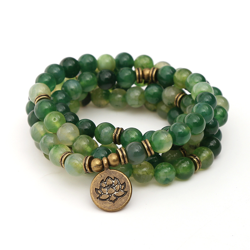 Wholesale 108 Mala Beads Bracelet Green Dragon Agate Gemstone Bracelet Hand Made Jewelry