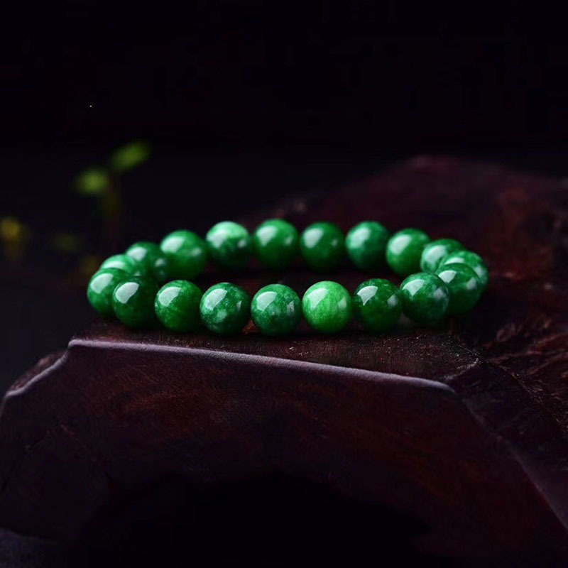 6/8/10MM Dry Green Jade Bracelet Good Lucky Beaded Elastic Bracelet