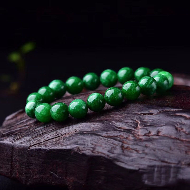 6/8/10MM Dry Green Jade Bracelet Good Lucky Beaded Elastic Bracelet