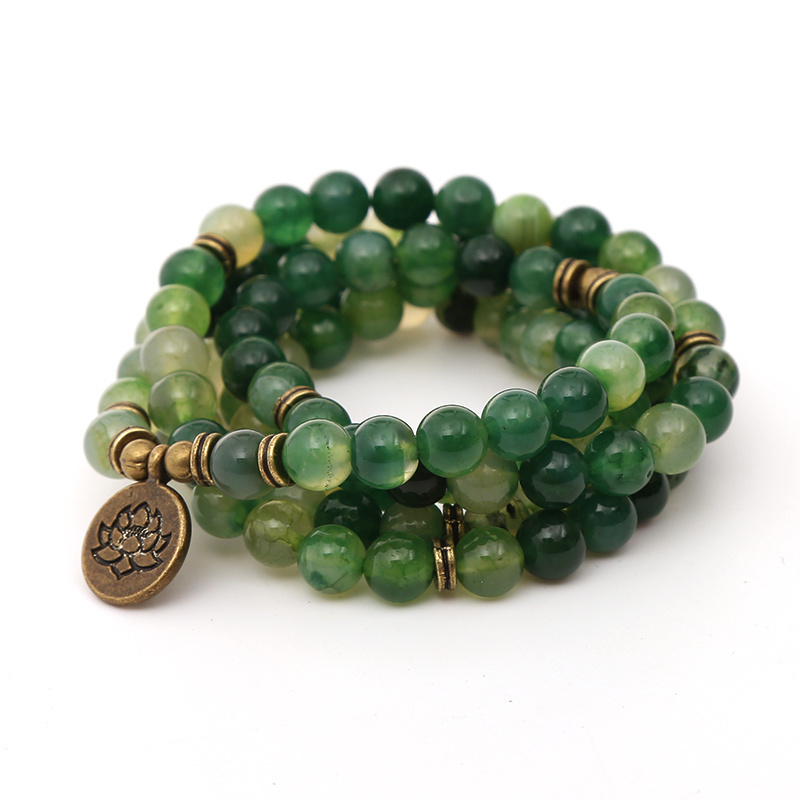 Wholesale 108 Mala Beads Bracelet Green Dragon Agate Gemstone Bracelet Hand Made Jewelry