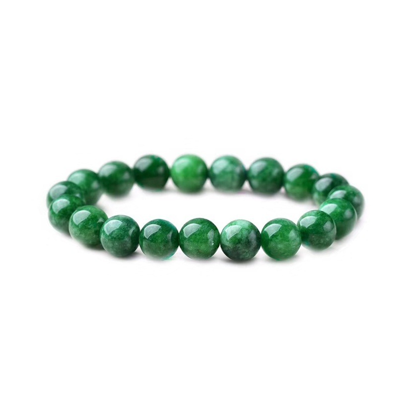 6/8/10MM Dry Green Jade Bracelet Good Lucky Beaded Elastic Bracelet