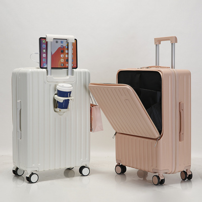 New Design Front Opening Luggage Hard Side ABS PC Suitcase Travel Luggage With USB Charger And Cup Holder