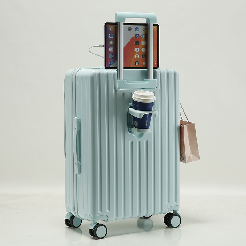 New Design Front Opening Luggage Hard Side ABS PC Suitcase Travel Luggage With USB Charger And Cup Holder