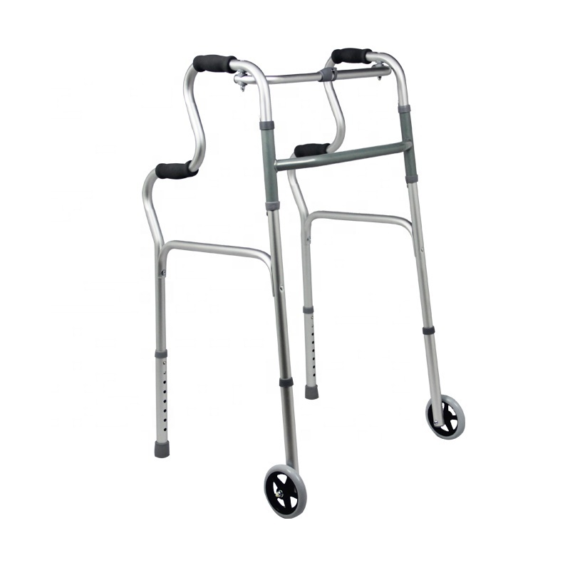 Adult Walker Foldable Adjustable 4-Leg Aluminium Frame Walkers with Two Front Wheels Walking Aid