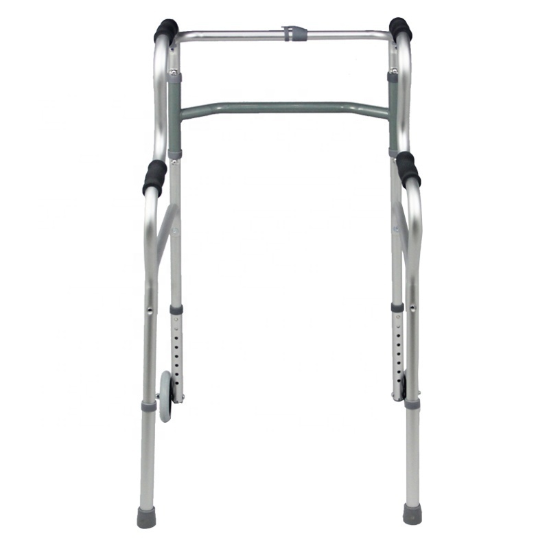 Adult Walker Foldable Adjustable 4-Leg Aluminium Frame Walkers with Two Front Wheels Walking Aid