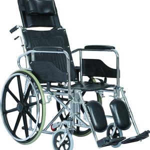 Hot sales luxury manual wheelchair for the elderly with chromed steel frame and reclining high back