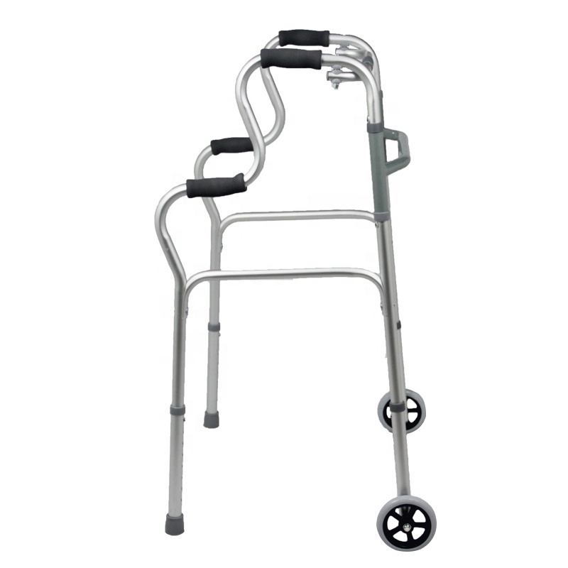 Adult Walker Foldable Adjustable 4-Leg Aluminium Frame Walkers with Two Front Wheels Walking Aid