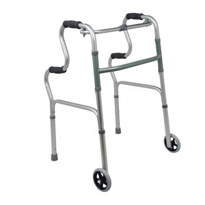 Adult Walker Foldable Adjustable 4-Leg Aluminium Frame Walkers with Two Front Wheels Walking Aid