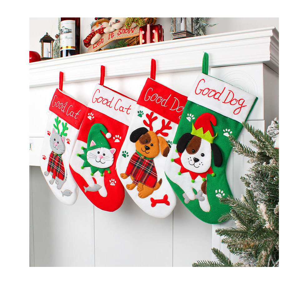 2023 NEW Pet Christmas Stockings 22*37CM 3D Cute Dog Cat Big Xmas Stocking Christmas Decorations Handmade for Kids GIFTS