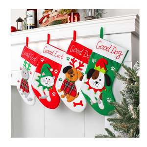 2023 NEW Pet Christmas Stockings 22*37CM 3D Cute Dog Cat Big Xmas Stocking Christmas Decorations Handmade for Kids GIFTS