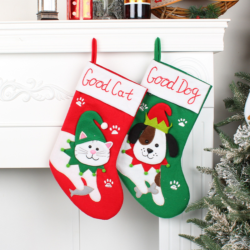 2023 NEW Pet Christmas Stockings 22*37CM 3D Cute Dog Cat Big Xmas Stocking Christmas Decorations Handmade for Kids GIFTS