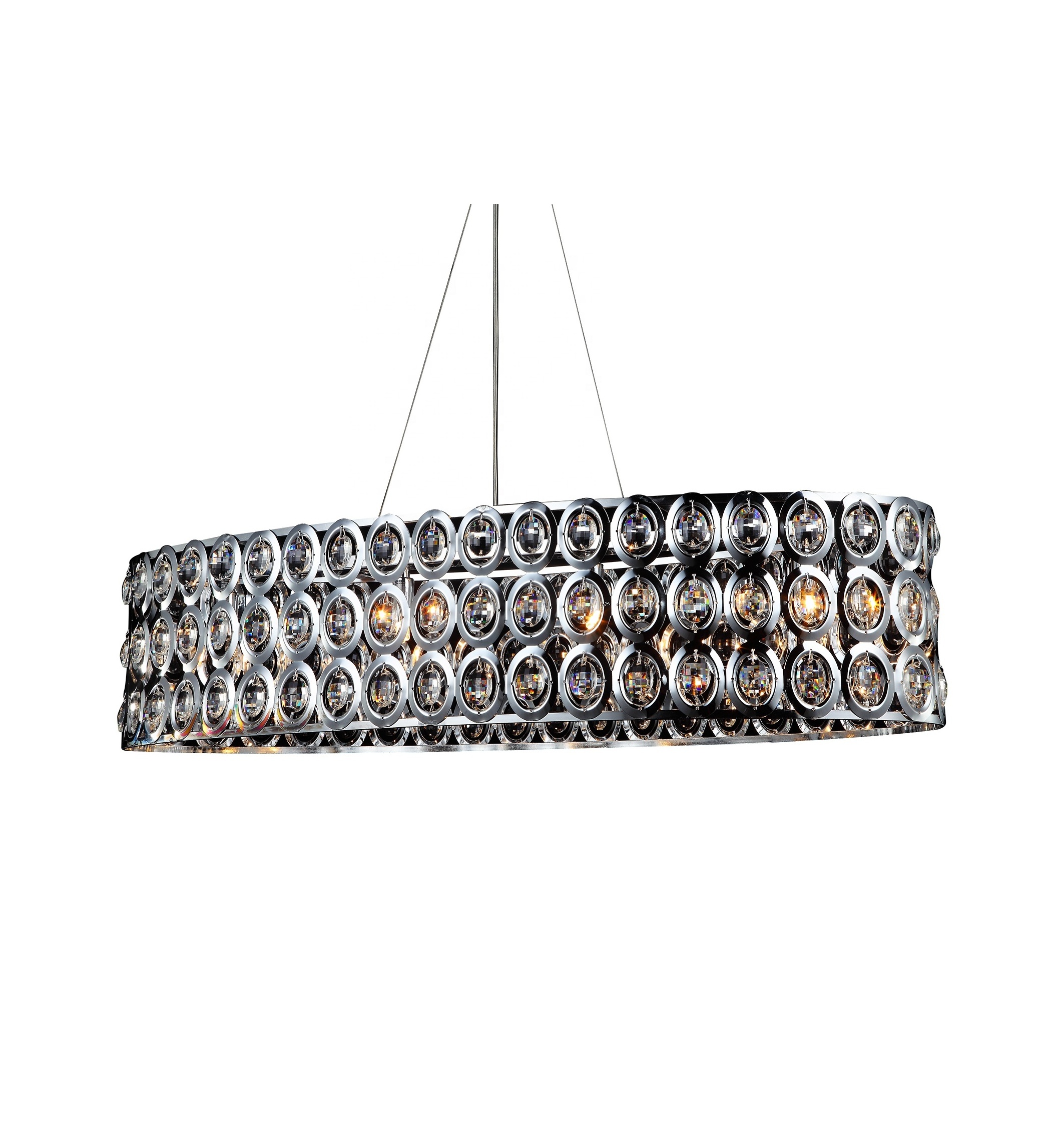 Indoor Glam Lampe Beaded Drum Shade Chrome Metal 4-Light Crystal Chandelier Ceiling Lighting for Home Decorative