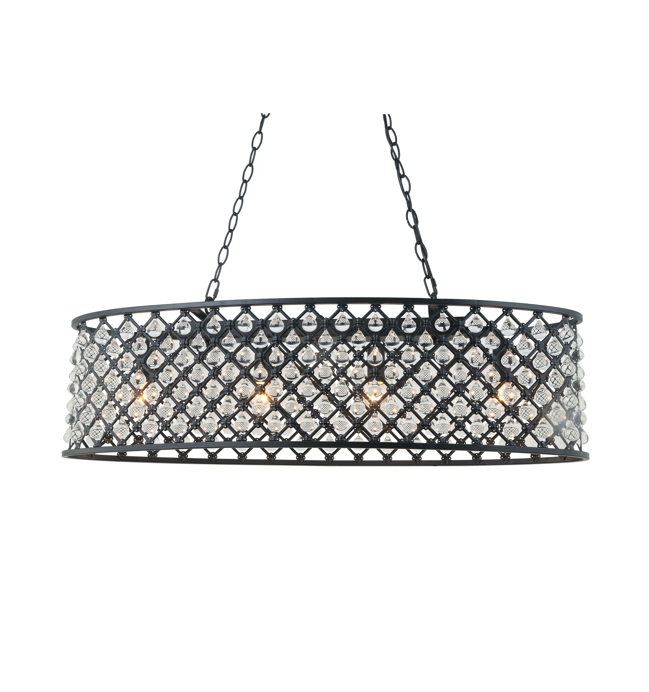 Indoor Glam Lampe Beaded Drum Shade Chrome Metal 4-Light Crystal Chandelier Ceiling Lighting for Home Decorative