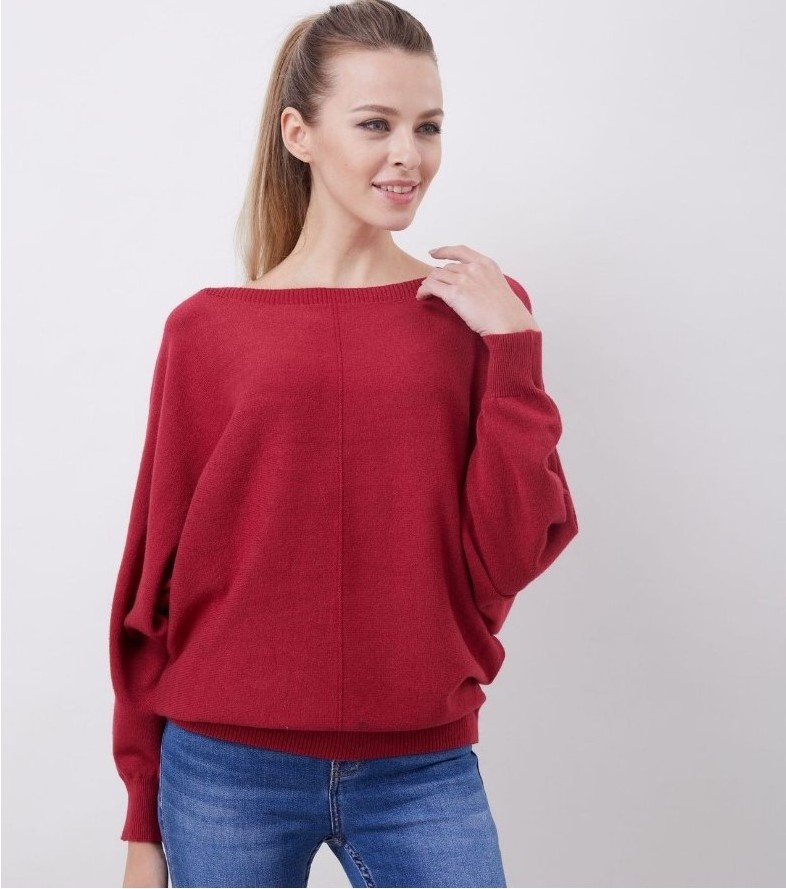 FYB  Women's New Sweater a Word Collar Bat Sleeve Shirt Loose Korean Large Size Pullovers Knitted sweater