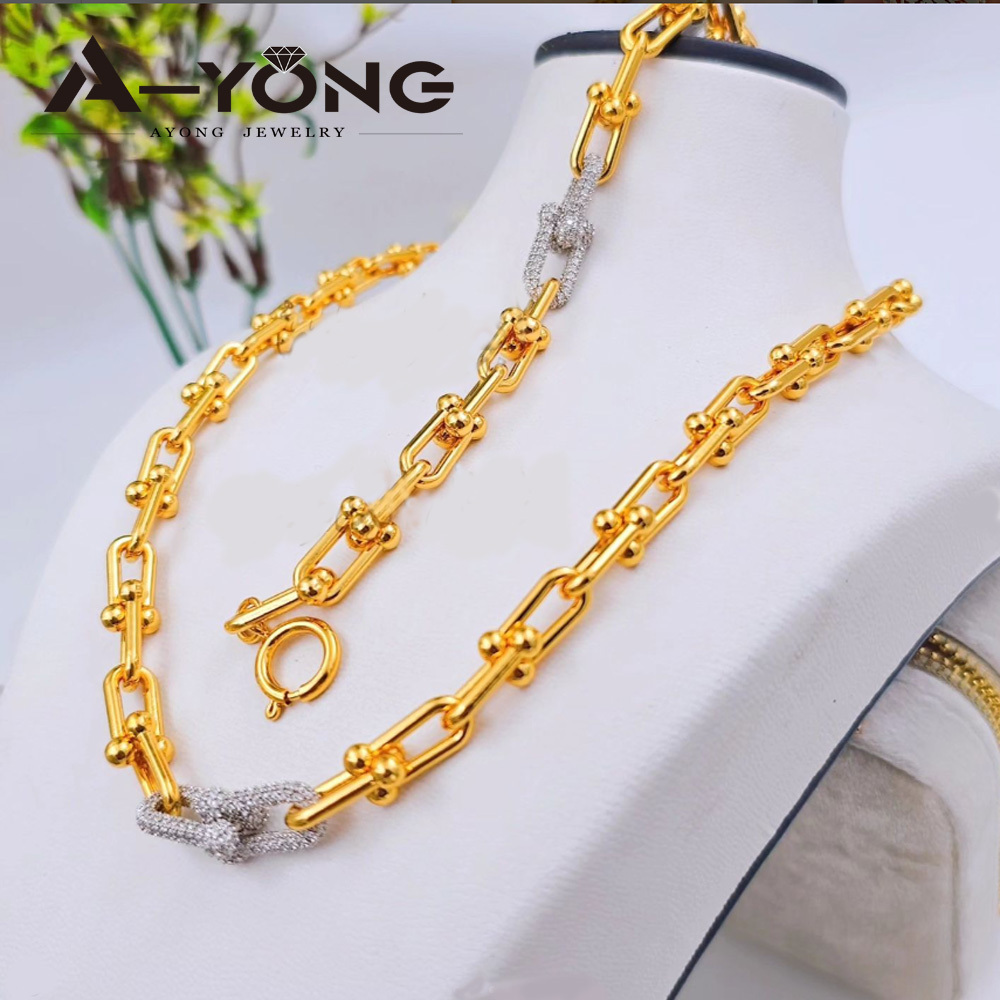 OEM/ODM Fashion Gold Plated Zircon Jewelry Sets Luxury Bridal U Shape Necklace Jewelry Set