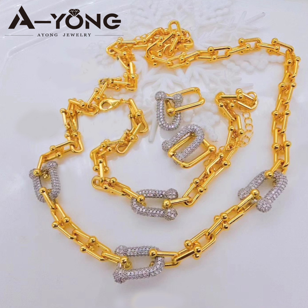 OEM/ODM Fashion Gold Plated Zircon Jewelry Sets Luxury Bridal U Shape Necklace Jewelry Set