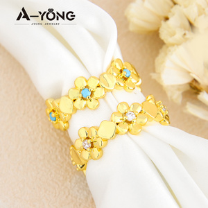 Dainty Jewelry Turquoise Resin Flower Ring Brass 18k Gold Crystal Gold Plated Ring for Women