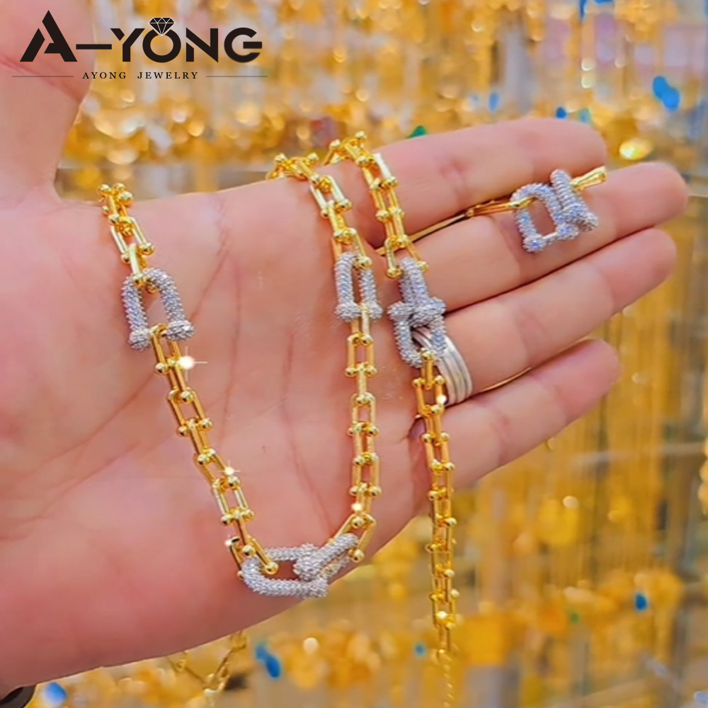 OEM/ODM Fashion Gold Plated Zircon Jewelry Sets Luxury Bridal U Shape Necklace Jewelry Set