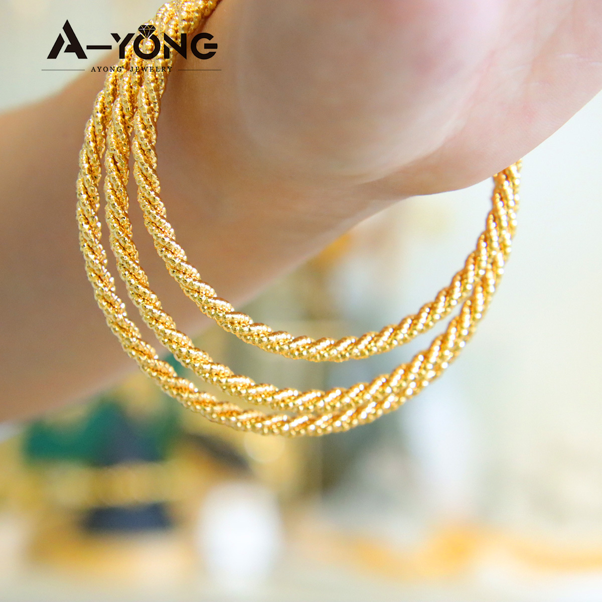 Saudi Arabia Style 18K Gold Plated Twist Bangles Set Custom Unique Design 3pcs Bangles For Women