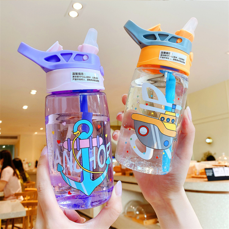 480ml Kids Water Bottles with Straw Creative Cartoon Baby Cup Leakproof Plastic Water Bottles Portable Water Bottle for Children