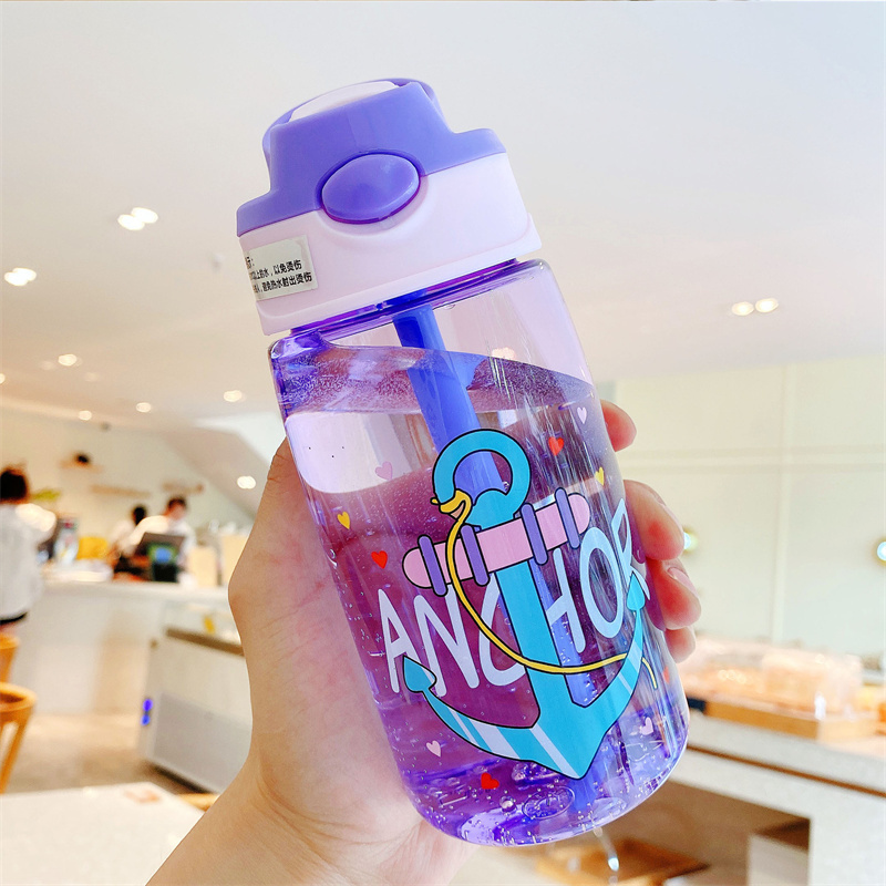 480ml Kids Water Bottles with Straw Creative Cartoon Baby Cup Leakproof Plastic Water Bottles Portable Water Bottle for Children