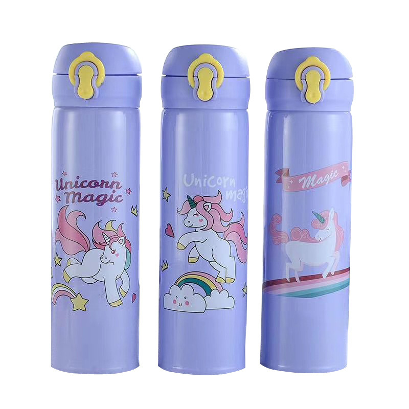 Cute cartoon kids unicorn drink water bottles stainless steel double wall vacuum insulated bottle for school