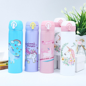 Cute cartoon kids unicorn drink water bottles stainless steel double wall vacuum insulated bottle for school